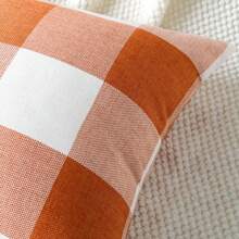 1 pieza Funda de cojín de lino a cuadros clásica, cojín decorativo para el hogar del sofá para la sala de estar, otoño/invierno - Naranja Quemada - Ver 4