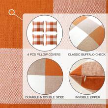 1 pieza Funda de cojín de lino a cuadros clásica, cojín decorativo para el hogar del sofá para la sala de estar, otoño/invierno - Naranja Quemada - Ver 5