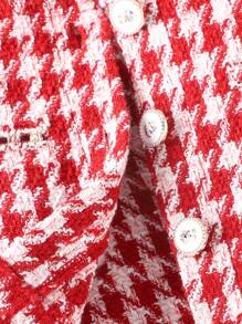 3 件套女婴格子夹克、高领毛衣和玫瑰纽扣裙套装，时尚秋冬 - 紅白色 - 查看 7