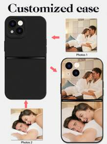 1 PIEZA Funda de teléfono plegable de silicona con protección de lente de doble imagen personalizada, compatible con las series Samsung e iPhone 16, 15, 14, 13, 12, 11 Pro Max - Negro - Ver 1