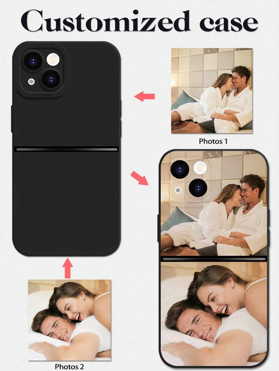 1 PIEZA Funda de teléfono plegable de silicona con protección de lente de doble imagen personalizada, compatible con las series Samsung e iPhone 16, 15, 14, 13, 12, 11 Pro Max - Negro - Ver 1