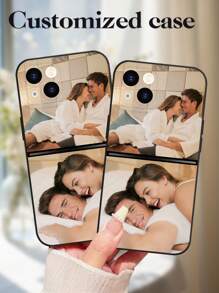 1 PIEZA Funda de teléfono plegable de silicona con protección de lente de doble imagen personalizada, compatible con las series Samsung e iPhone 16, 15, 14, 13, 12, 11 Pro Max - Negro - Ver 3