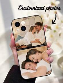 1 PIEZA Funda de teléfono plegable de silicona con protección de lente de doble imagen personalizada, compatible con las series Samsung e iPhone 16, 15, 14, 13, 12, 11 Pro Max - Negro - Ver 5