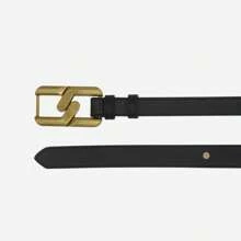 時尚幾何搭扣腰帶 PU 腰帶，適用於牛仔褲和連身裙 - 黑色 - 查看 4