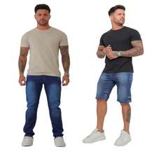 Premium Lycra Men's Bermuda Shorts And Jeans Kit - Màu xanh lam - Xem 1