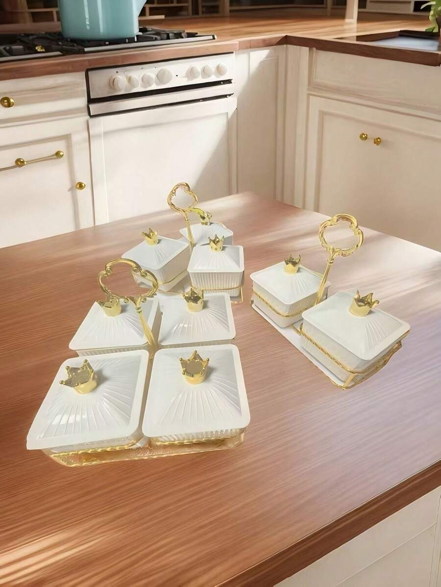 1 Bộ Đĩa Đựng Khai Vị Có 1 Giá Đỡ, Dùng Để Đựng Đồ Ăn Nhẹ, Kẹo, Bánh Quy, Dùng Để Đựng Khai Vị, Trái Cây, Hạt - trắng - Xem 1