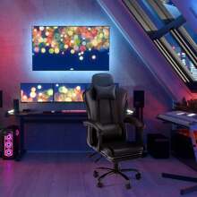 LILIIN Gaming Chair PU Leather Office Chair Ergonomic PC Chair With Footrest Adjustable And Rotating Desk Chair Swivel Chair With Rocking Function - Black - View 10