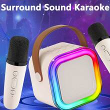 迷你卡拉 OK 机，适合儿童成人，配有 2 个无线麦克风，多个 LED 灯，卡拉 OK 扬声器，儿童卡拉 OK 机扬声器，适合 6-12 岁以上男孩女孩的卡拉 OK 礼物，圣诞派对 - XX-多色 - 查看 8
