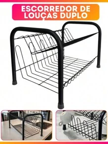 Modern Designer Double Dish Drainer 13 Plates With 2 Tiers - 黑色 - 查看 1