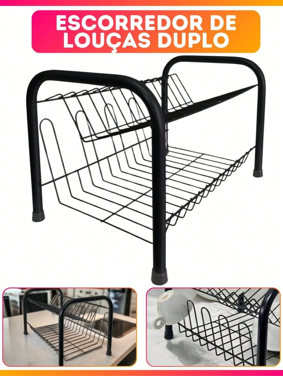 Modern Designer Double Dish Drainer 13 Plates With 2 Tiers - 黑色 - 查看 1