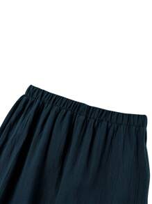 Women's Plus Size Elastic Waist Linen Blend Cropped Pants, Loose Wide Leg  Hem Casual Trousers, Lightweight Comfortable Daily Vacation Lounge Pants For Women - Màu xanh hải quân - Xem 5