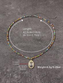 1 件波西米亚风复古创意圣母玛利亚和耶稣手工串珠不锈钢吊坠可调节项链，适合度假、休闲、派对和日常佩戴 - 彩色 - 查看 8