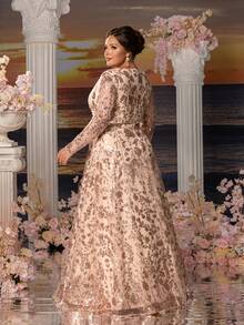 Faeriesty Mosy Mother Of The Bride Plus-Size Formal Dress: Floral Sequin Embroidery Surplice V-Neck Elegant Evening Gown
