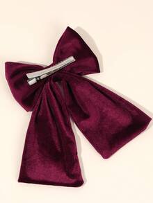 1 pieza Moño de terciopelo color vino tinto para mujeres, moño grande de cola liso, pinzas de cocodrilo, elegantes clips para el cabello para fiesta de boda, accesorios de moda para el cabello de mujer para otoño, invierno y San Valentín - color sólido - Ver 4
