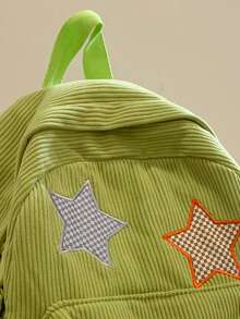 2024年新款时尚经典百搭个性撞色星星装饰设计大容量时尚双肩包适合学生上学出行 - 綠色 - 查看 3