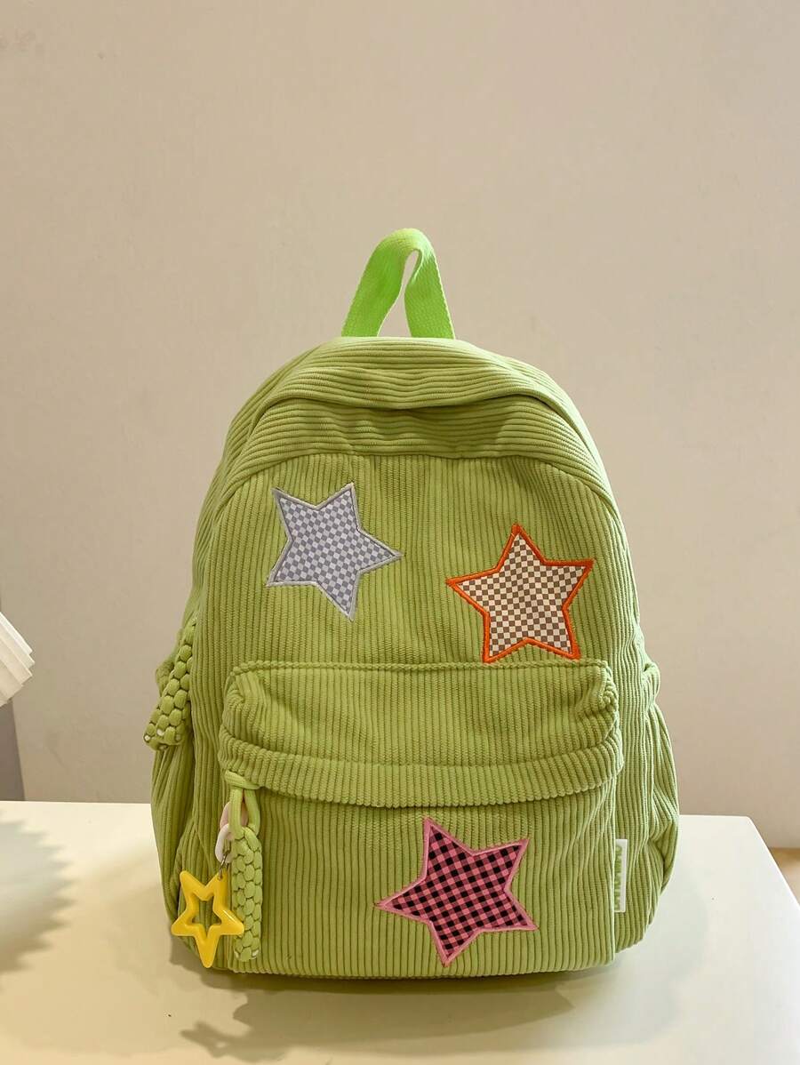 2024年新款时尚经典百搭个性撞色星星装饰设计大容量时尚双肩包适合学生上学出行 - 綠色 - 查看 1