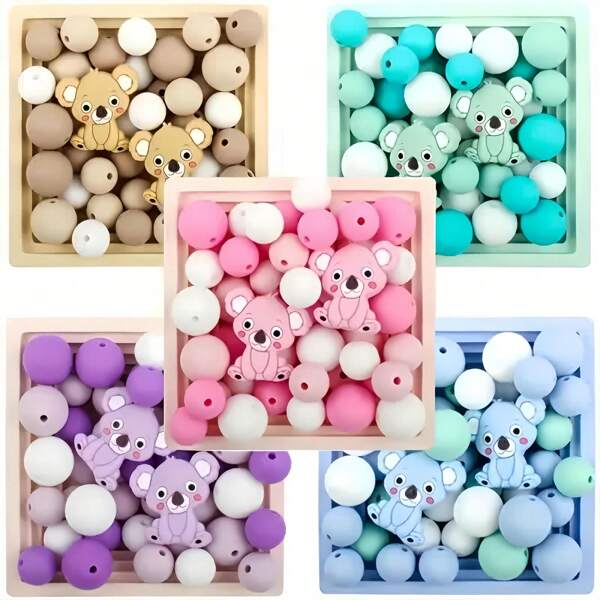 47 قطعة مجموعة خرز سيليكون ، خرز سيليكون بشكل الكوالا ، خرز سيليكون لامع دائري 12 مم/15 مم ، لصنع المجوهرات DIY ، مفتاح الحقيبة ، قلم الخرز ، سوار ، قلادة ، حبال مكملات الحرف اليدوية