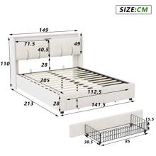 Creahappy CREAHAPPY Lit rembourré avec 2 fonctions de chargement USB et AC-tête de lit avec rangements-télécommande-éclairage LED et tiroirs-lit double en bois avec sommier à lattes-140*200 cm