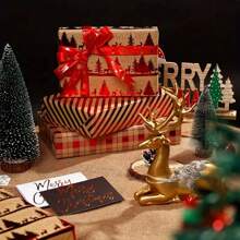 3pcs/Set Christmas Wrapping Paper - Red Stripe, Christmas Tree & Reindeer, Plaid Pattern - Each Roll 17in X 120in, Christmas Gift Box, Party Favor Wrapping Paper Rolls, 3 Designs