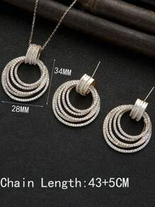 1 Set Fashionable Mother's Day Gift Cubic Zirconia Geometric U-Shape Necklace Earrings Ring Set, Suitable For Daily Wear - Silver - 1 - View 2