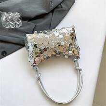 Bolso de mano con lentejuelas para mujer, bolso de hombro todo en uno, ideal para fiestas, clubes, bodas y bailes. - Plateado - Ver 7