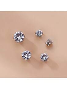 2 cái/bộ Từ tính Không xuyên Khối Zirconia  Hoa tai , Vòng bít tai , Không giới tính Đúng mốt Qủa tặng - Bạc - Xem 4