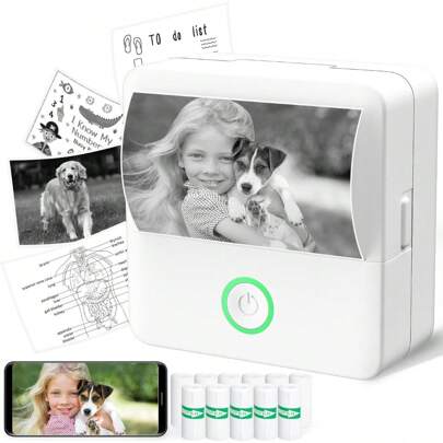 Mini imprimantă de autocolante, imprimantă termică de buzunar cu hârtie termică, imprimantă portabilă Notebuddy pentru note de studiu, bricolaj, album de însemnări, jurnal, note, listă, imprimantă de autocolante fără cerneală pentru telefon și tabletă, imprimare în mișcare, cadouri pentru întoarcerea la școală, Halloween, Ziua Recunoștinței , Crăciun, ziua de naștere și alte ocazii speciale, Conectarea aplicației "Tiny Print"=