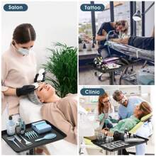 Carrito de bandeja de salón con ruedas, carrito de altura ajustable utilizado para salón de belleza, spa, mesa de trabajo de tatuaje y almacenamiento de peluquería, bandeja de salón, estación de salón, bandeja de tatuaje, bandeja de salón con ruedas, bandeja de estilista - Negro - Ver 4