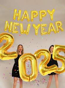 بالونات ذهبية 40/32 بوصة للعام 2025 مع بالونات السنة الجديدة سعيدة 16 بوصة، لإمدادات حفلة رأس السنة الجديدة، ديكورات رأس السنة الجديدة - متعدد الألوان - مشاهدة 3