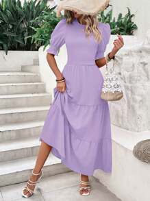 Women's Summer Dress Casual Crewneck Short Sleeve Smock Boho Flowy Dress Spring Summer Holiday Vacation Valentine Going Out Outfits - 紫色 - 查看 1