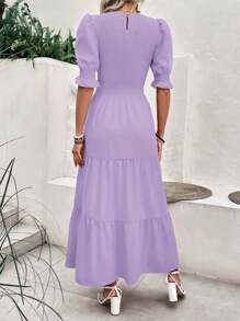 Women's Summer Dress Casual Crewneck Short Sleeve Smock Boho Flowy Dress Spring Summer Holiday Vacation Valentine Going Out Outfits - 紫色 - 查看 2