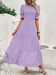 Women's Summer Dress Casual Crewneck Short Sleeve Smock Boho Flowy Dress Spring Summer Holiday Vacation Valentine Going Out Outfits - 紫色 - 查看 5