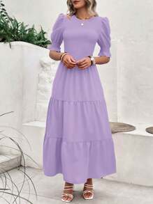 Women's Summer Dress Casual Crewneck Short Sleeve Smock Boho Flowy Dress Spring Summer Holiday Vacation Valentine Going Out Outfits - 紫色 - 查看 4