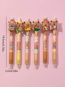 6 支/套可爱动物（水豚）蓝色圆珠笔 - 彩色 - 查看 4