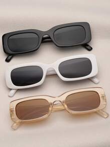 3 件装 Y2K 方形框架复古风格装饰眼镜，男女通用时尚日常佩戴 - 彩色 - 查看 3