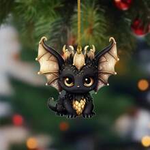 1pc Acrylic 2D Gold And Black Dragon Hanging Ornaments, Car Rearview Mirror Hanging Ornaments, Home Decorations, Key Chain Bag Hanging Ornaments Small Gifts - Black - View 2