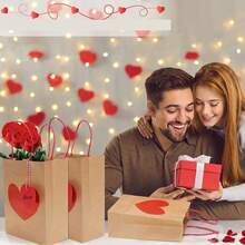 Bộ 30/20/10 Bộ túi quà tặng ngày lễ tình nhân thiết thực, có thẻ treo và dây thừng màu đỏ và trắng, Túi đựng quà bằng giấy Kraft có quai xách, Túi đựng kẹo ngày lễ tình nhân, Túi đựng quà, Túi đựng quà tiệc trái tim đỏ, Hoàn hảo để trang trí và lưu trữ cho bữa tiệc ngày lễ tình nhân - nâu và đỏ - Xem 2