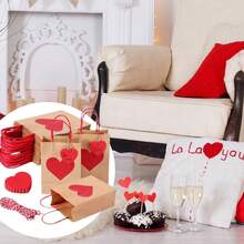 Bộ 30/20/10 Bộ túi quà tặng ngày lễ tình nhân thiết thực, có thẻ treo và dây thừng màu đỏ và trắng, Túi đựng quà bằng giấy Kraft có quai xách, Túi đựng kẹo ngày lễ tình nhân, Túi đựng quà, Túi đựng quà tiệc trái tim đỏ, Hoàn hảo để trang trí và lưu trữ cho bữa tiệc ngày lễ tình nhân - nâu và đỏ - Xem 5