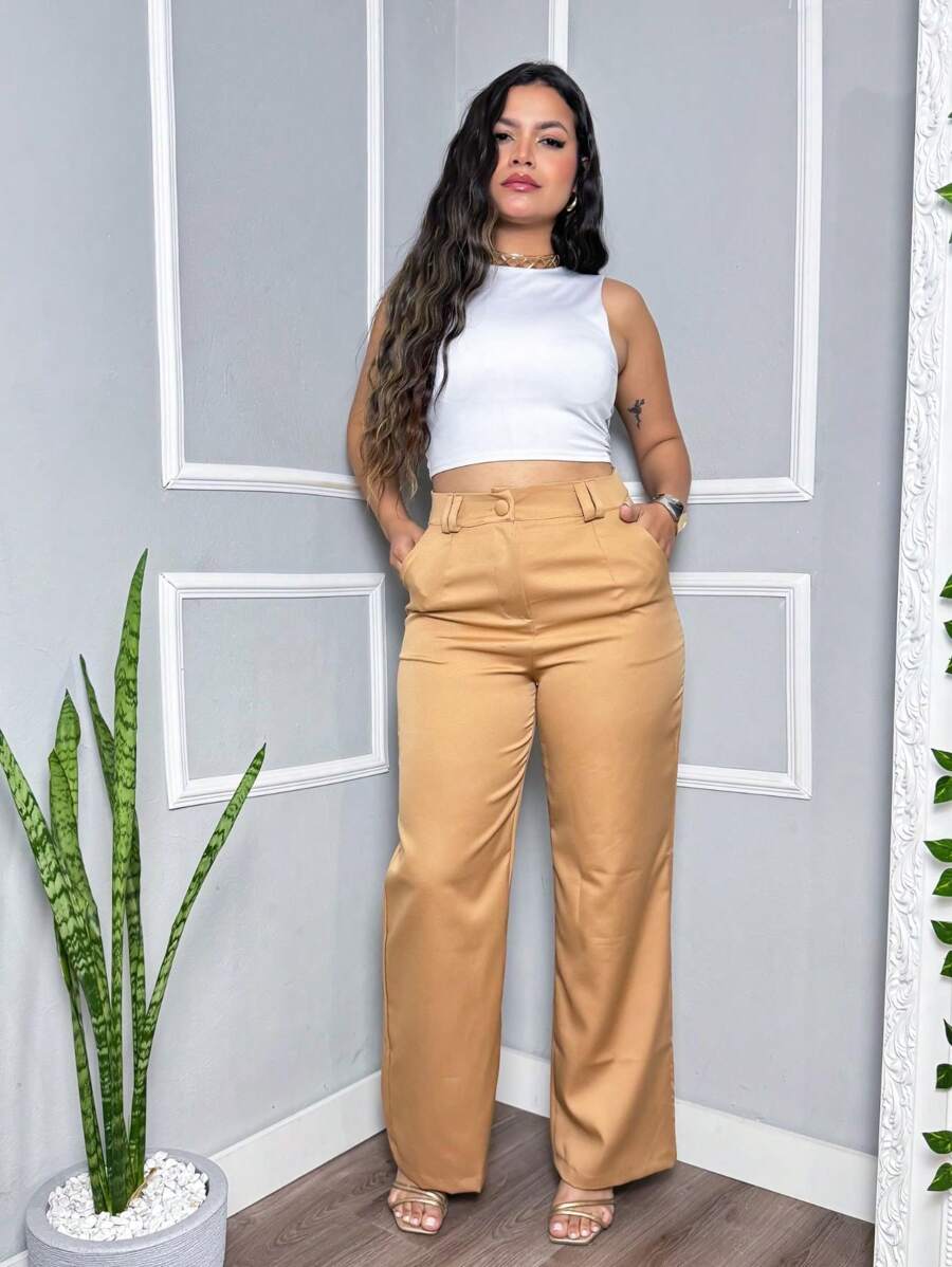 Women's Wide Leg Tailored Pantaloons - 米色 - 查看 1