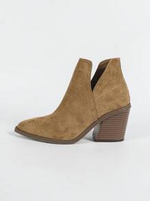 2024 New French Style Short Boots For Women, British Retro Boots, Pointed Toe Chunky Heel Ankle Boots With Back Zipper, Autumn/Winter