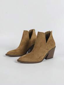 2024 New French Style Short Boots For Women, British Retro Boots, Pointed Toe Chunky Heel Ankle Boots With Back Zipper, Autumn/Winter