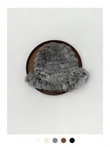 1pc Women's Angora Rabbit Fur Bucket Hat, Fashionable & Warm For Autumn And Winter