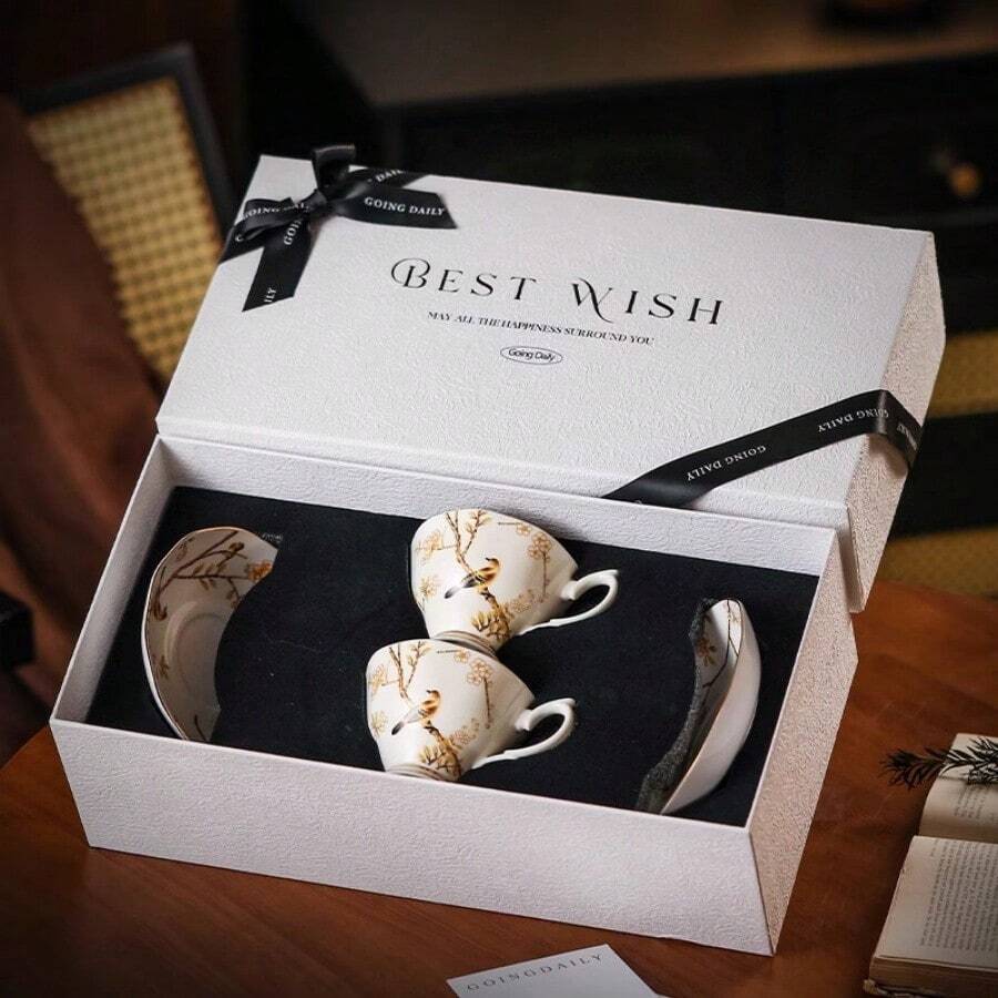 高端陶瓷咖啡杯碟套装，适合订婚、结婚、乔迁礼物 - 彩色 - 查看 1