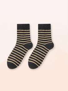 1 Đôi Tất Ống Trung Bình Bằng Vải Nhung Dày Dặn Thoải Mái Và Thân Thiện Với Làn Da Giữ Ấm Và Chống Lạnh, Tất Ống Trung Bình Sọc Hai Màu Cổ Điển Đơn Giản Và Đa Năng Dành Cho Nam Mùa Thu Và Mùa Đông - Nhiều màu - Xem 10