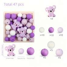 47 件硅胶珠套装，考拉形硅胶焦点珠，12mm/15mm 圆形硅胶散珠，适用于 DIY 珠宝制作、钥匙包、串珠笔、手链、项链、绳串珠手工艺品配件 - 無尾熊矽膠焦點珠套裝 - 查看 8
