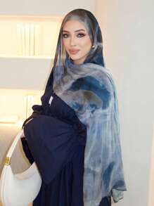 1pc Women's Bohemian Style Marble Tie-Dye Print Hijab, Soft And Windproof Scarf/Shawl For Spring/Summer Street Style, Versatile Accessory - Blue - View 5