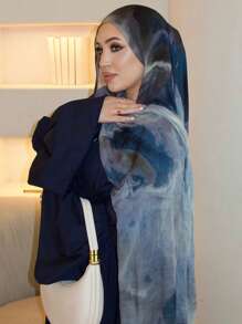 1pc Women's Bohemian Style Marble Tie-Dye Print Hijab, Soft And Windproof Scarf/Shawl For Spring/Summer Street Style, Versatile Accessory - Blue - View 2
