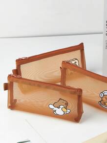 Capybara Mesh Pencil Case, Cartoon Design Minimalist Transparent Pocket Stationery Storage Bag, Back To School Supplies Pouch, Pencil Box, Pencil Case, Backpack - Multicolor - View 5