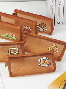 Capybara Mesh Pencil Case, Cartoon Design Minimalist Transparent Pocket Stationery Storage Bag, Back To School Supplies Pouch, Pencil Box, Pencil Case, Backpack - Multicolor - View 9