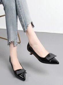 Women Pointed Toe High Heel Pumps, Classic Office Work Shoes, Ankle Height, Black, Suitable For Spring & Autumn Valentines, Elegant, Kitten Heels - Black - View 3
